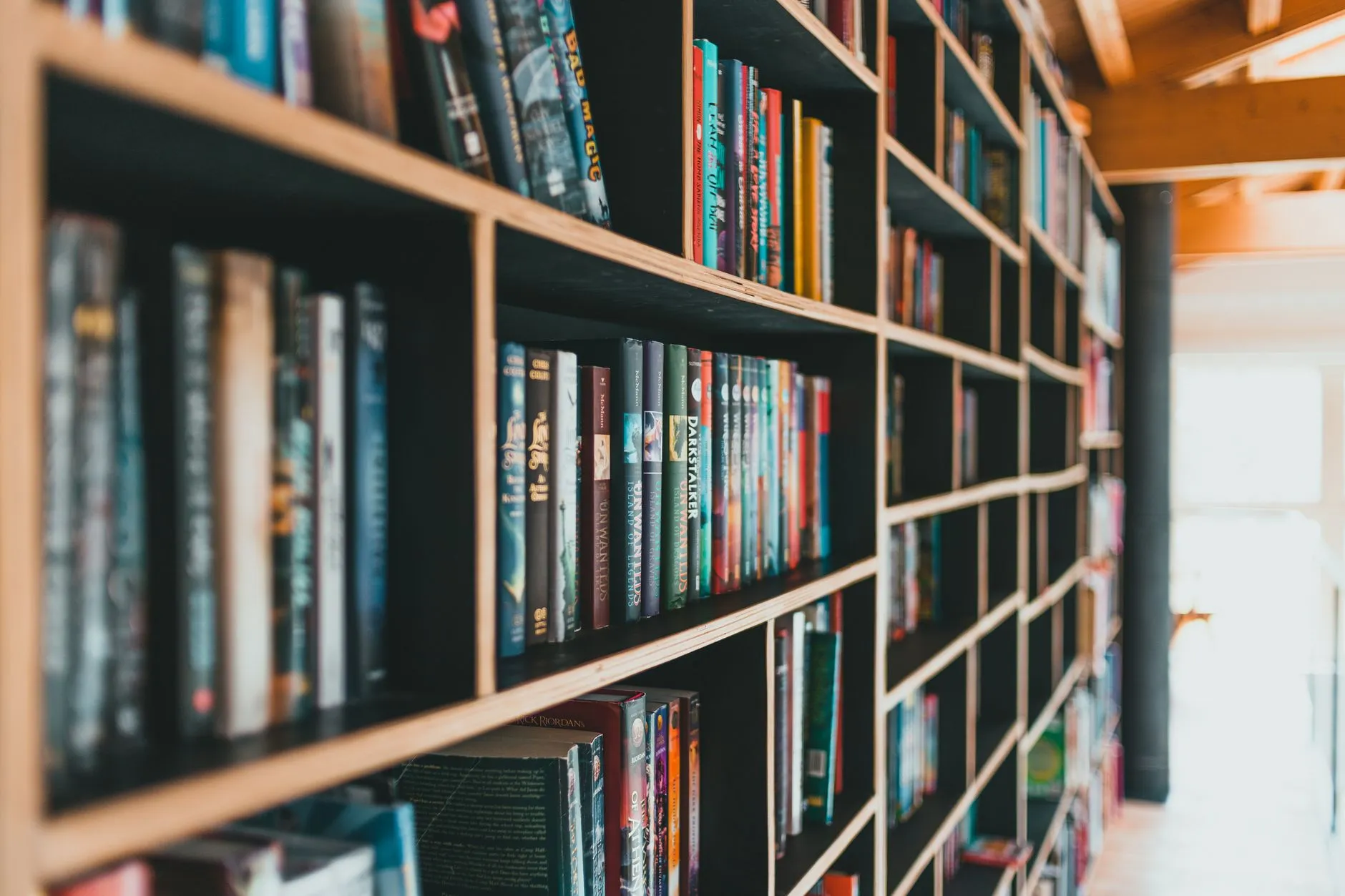 Rayonnages de livres colorés dans une librairie (illustration)